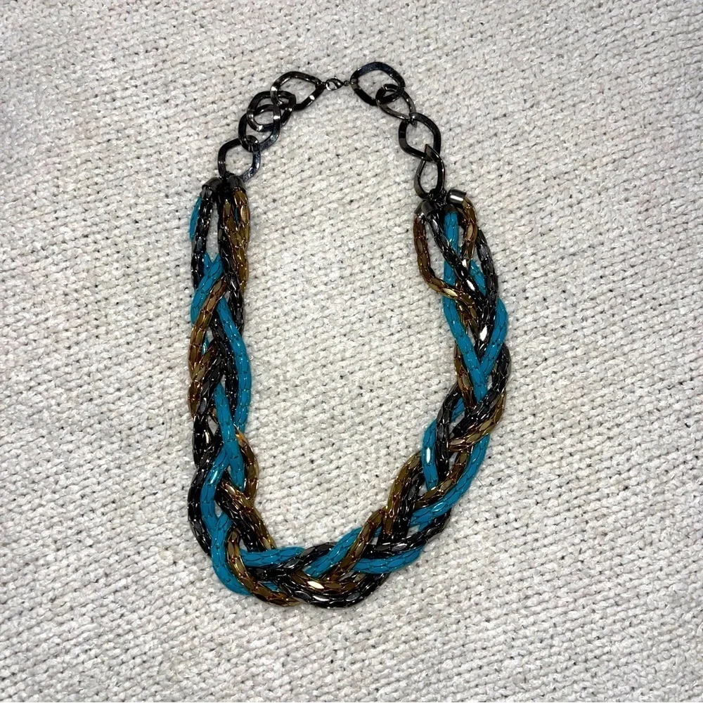 Bebe Beaded teal mix metal Braided Chain Necklace - Picture 1 of 6